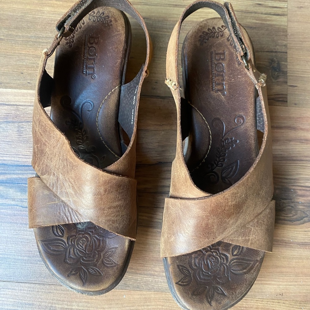 Born Leather Wedge Sandals, Size 8